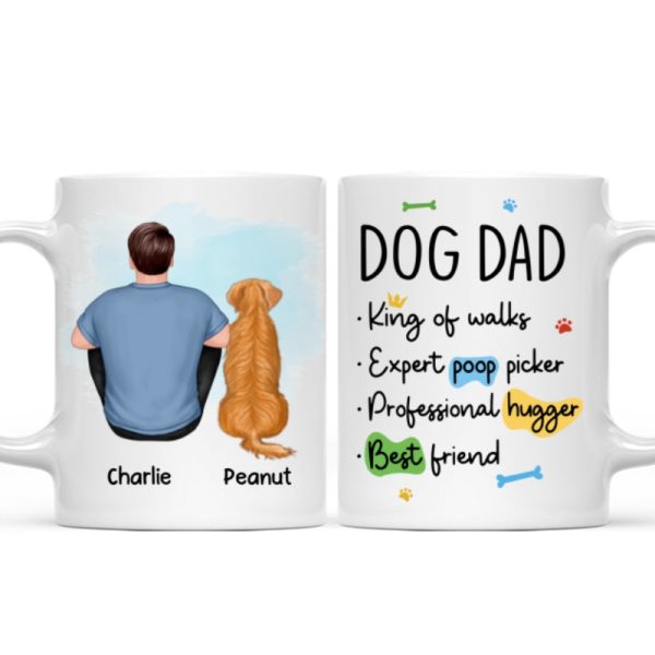 Dog Dad Back View Man & Sitting Dog Personalized Mug