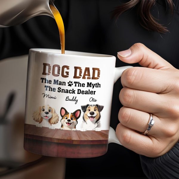 Dog Dad The Man The Myth The Snack Dealer, Dogs and Paw Prints - Personalized Custom Coffee Mug - DOG047_MG Dog Dad The Man The Myth The Snack Dealer, Dogs and Paw Prints - Personalized Custom Coffee Mug - DOG047_MG