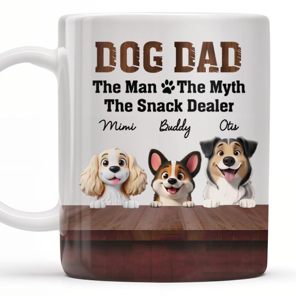 Dog Dad The Man The Myth The Snack Dealer, Dogs and Paw Prints - Personalized Custom Coffee Mug - DOG047_MG Dog Dad The Man The Myth The Snack Dealer, Dogs and Paw Prints - Personalized Custom Coffee Mug - DOG047_MG