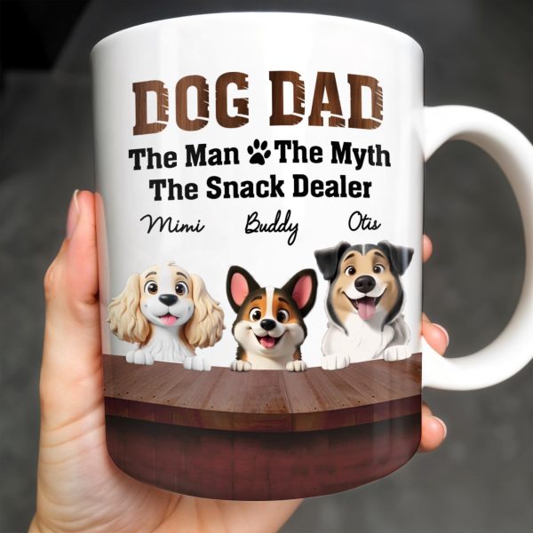 Dog Dad The Man The Myth The Snack Dealer, Dogs and Paw Prints - Personalized Custom Coffee Mug - DOG047_MG Dog Dad The Man The Myth The Snack Dealer, Dogs and Paw Prints - Personalized Custom Coffee Mug - DOG047_MG