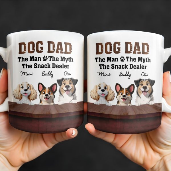 Dog Dad The Man The Myth The Snack Dealer, Dogs and Paw Prints - Personalized Custom Coffee Mug - DOG047_MG Dog Dad The Man The Myth The Snack Dealer, Dogs and Paw Prints - Personalized Custom Coffee Mug - DOG047_MG