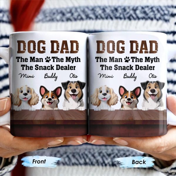 Dog Dad The Man The Myth The Snack Dealer, Dogs and Paw Prints - Personalized Custom Coffee Mug - DOG047_MG Dog Dad The Man The Myth The Snack Dealer, Dogs and Paw Prints - Personalized Custom Coffee Mug - DOG047_MG