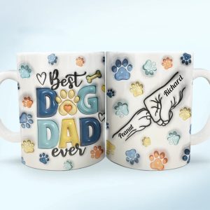 Dog Human Fist Bump - Gift For Dog Dad, Dog Lovers - 3D Inflated Effect Printed Mug, Personalized White Edge-to-Edge Mug