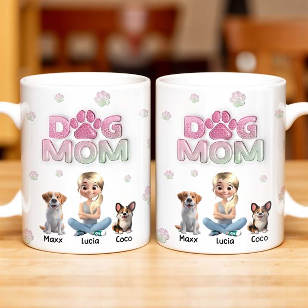 Dog Mom, Cartoon Woman and Dogs - Personalized Custom Coffee Mug - DOG034_MG Dog Mom, Cartoon Woman and Dogs - Personalized Custom Coffee Mug - DOG034_MG