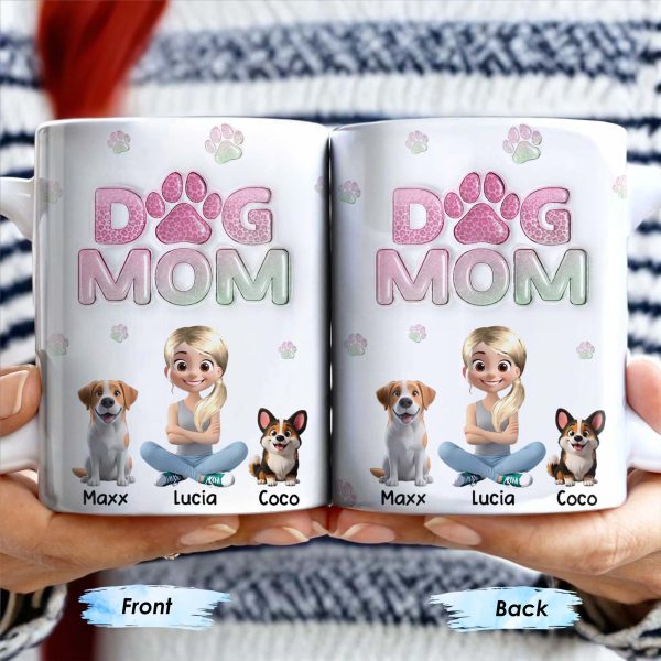 Dog Mom, Cartoon Woman and Dogs - Personalized Custom Coffee Mug - DOG034_MG Dog Mom, Cartoon Woman and Dogs - Personalized Custom Coffee Mug - DOG034_MG