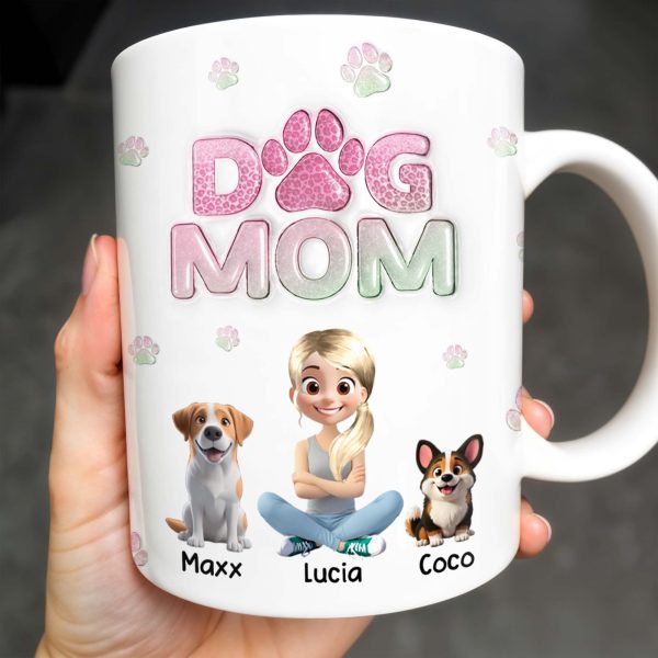 Dog Mom, Cartoon Woman and Dogs - Personalized Custom Coffee Mug - DOG034_MG Dog Mom, Cartoon Woman and Dogs - Personalized Custom Coffee Mug - DOG034_MG
