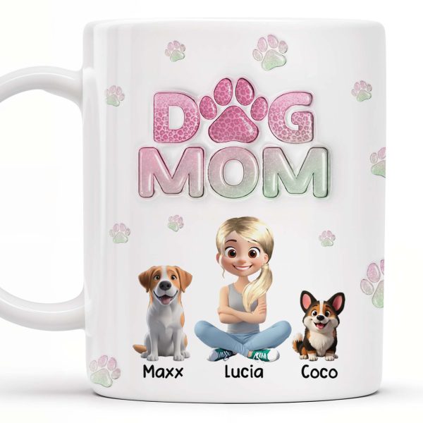 Dog Mom, Cartoon Woman and Dogs - Personalized Custom Coffee Mug - DOG034_MG Dog Mom, Cartoon Woman and Dogs - Personalized Custom Coffee Mug - DOG034_MG