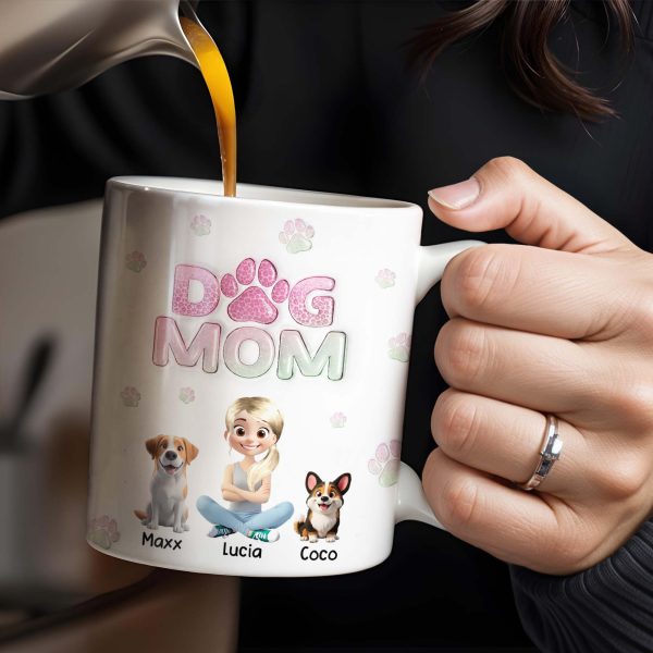Dog Mom, Cartoon Woman and Dogs - Personalized Custom Coffee Mug - DOG034_MG Dog Mom, Cartoon Woman and Dogs - Personalized Custom Coffee Mug - DOG034_MG