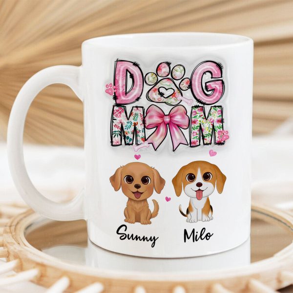Dog Mom Pink Coquette Personalized 3D Inflated Mug, Watercolor Cute Dog, Gift for Dog Moms