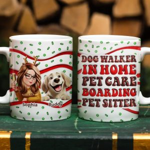 Dog Walker In Home Pet Care Funny - 3D Inflated Effect Printed Mug, Personalized White Edge-to-Edge Mug