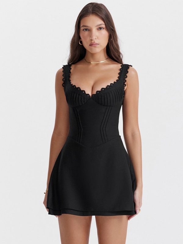 Doily Strap Cupped V-neck Mini Dress Doily Strap Cupped V-neck Mini Dress