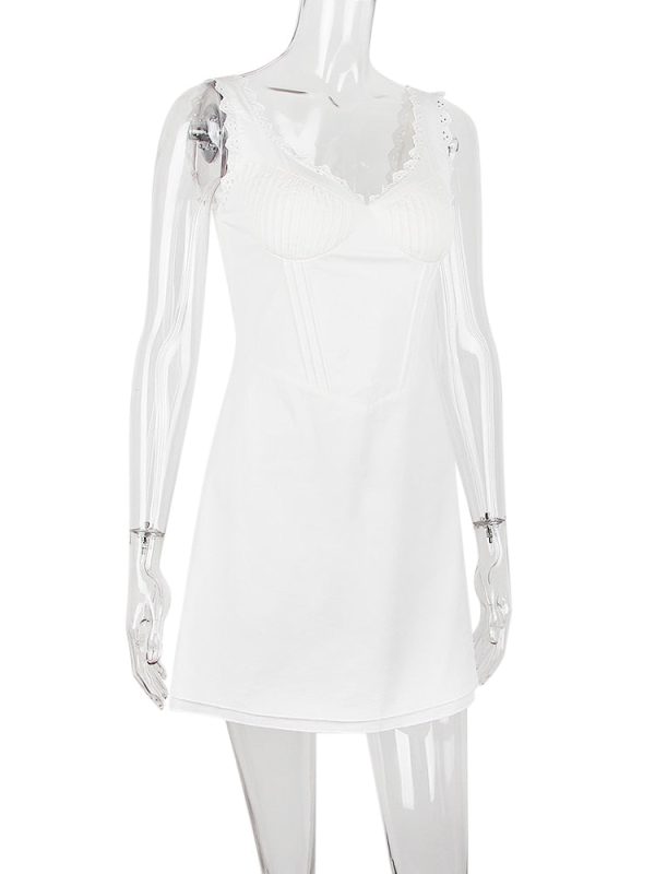 Doily Strap Cupped V-neck Mini Dress Doily Strap Cupped V-neck Mini Dress