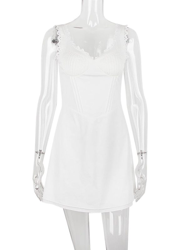 Doily Strap Cupped V-neck Mini Dress Doily Strap Cupped V-neck Mini Dress