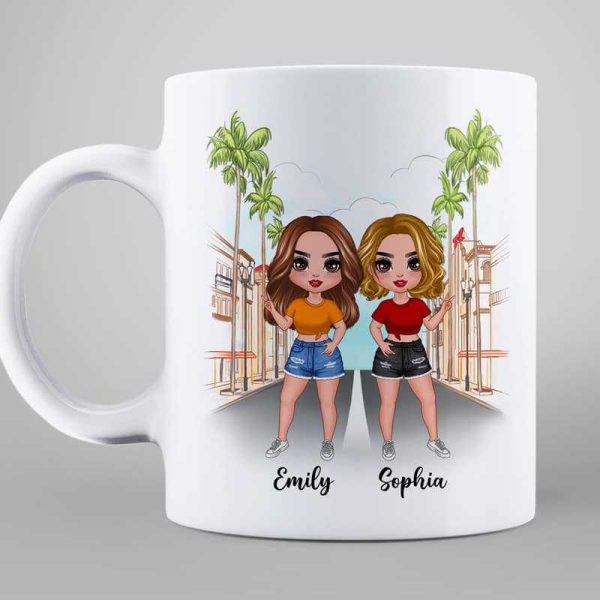 Doll Besties Best Friends Standing Sitting On The Road Personalized Mug