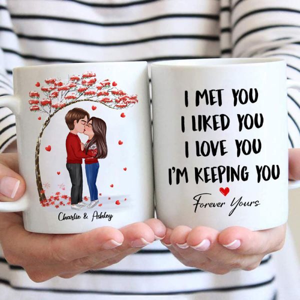 Doll Couple Kissing Under Red Tree Gift For Him For Her Personalized Mug Doll Couple Kissing Under Red Tree Gift For Him For Her Personalized Mug