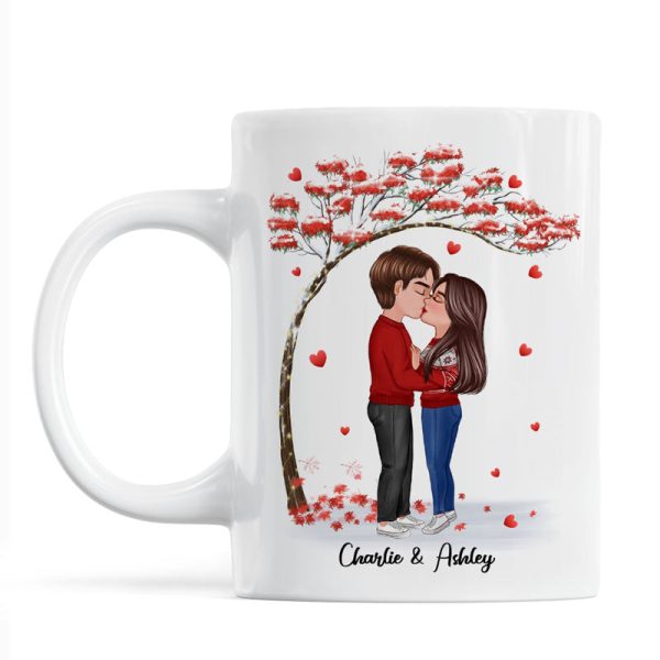 Doll Couple Kissing Under Red Tree Gift For Him For Her Personalized Mug Doll Couple Kissing Under Red Tree Gift For Him For Her Personalized Mug