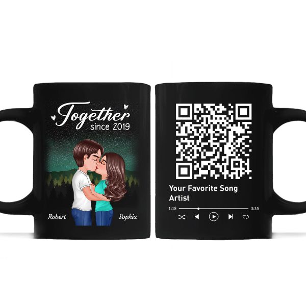 Doll Couple Kissing Under Star Night QR Code Calendar Personalized Black Mug Doll Couple Kissing Under Star Night QR Code Calendar Personalized Black Mug