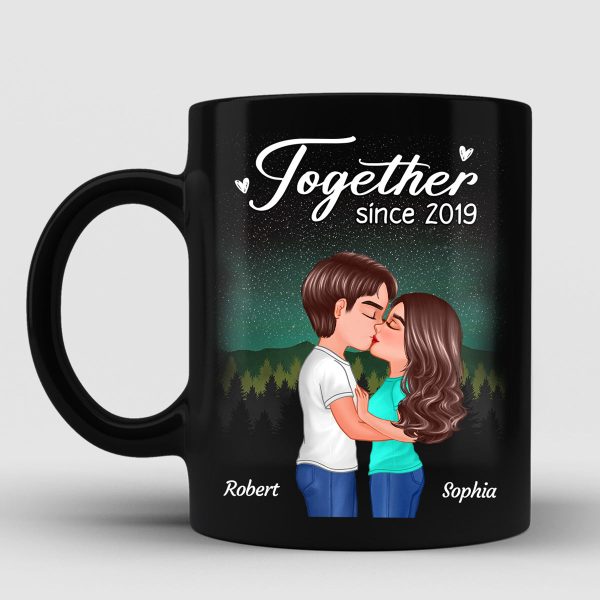 Doll Couple Kissing Under Star Night QR Code Calendar Personalized Black Mug Doll Couple Kissing Under Star Night QR Code Calendar Personalized Black Mug