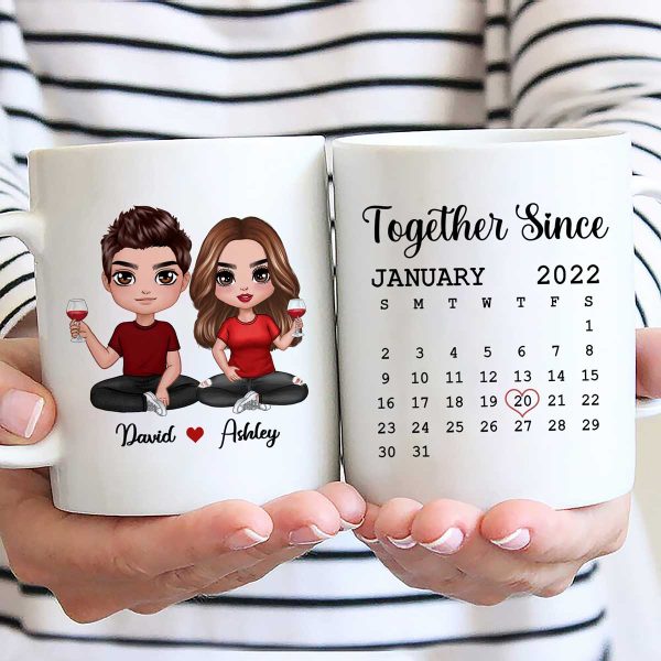 Doll Couple Sitting Anniversary Date Calendar Personalized Mug - Gift For Couple - Gift For Him - Gift For Her Doll Couple Sitting Anniversary Date Calendar Personalized Mug - Gift For Couple - Gift For Him - Gift For Her