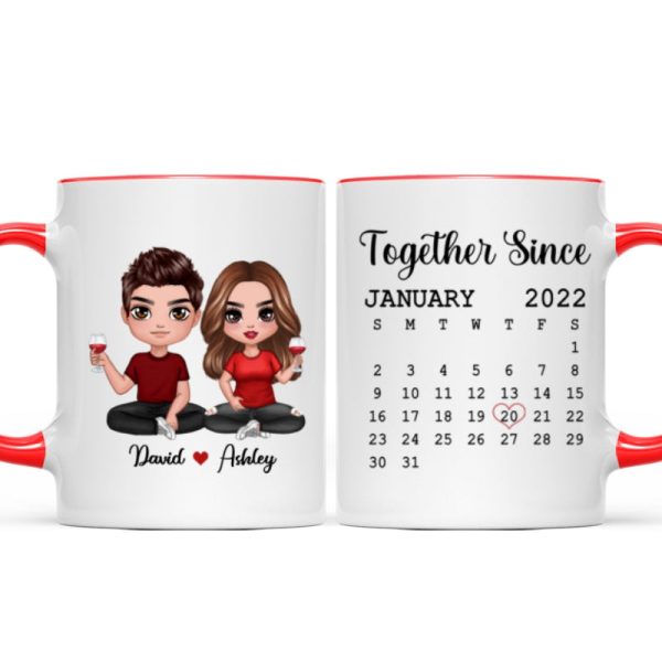 Doll Couple Sitting Anniversary Date Calendar Personalized Mug - Gift For Couple - Gift For Him - Gift For Her Doll Couple Sitting Anniversary Date Calendar Personalized Mug - Gift For Couple - Gift For Him - Gift For Her