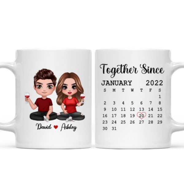 Doll Couple Sitting Anniversary Date Calendar Personalized Mug - Gift For Couple - Gift For Him - Gift For Her Doll Couple Sitting Anniversary Date Calendar Personalized Mug - Gift For Couple - Gift For Him - Gift For Her