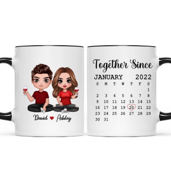 Doll Couple Sitting Anniversary Date Calendar Personalized Mug - Gift For Couple - Gift For Him - Gift For Her Doll Couple Sitting Anniversary Date Calendar Personalized Mug - Gift For Couple - Gift For Him - Gift For Her