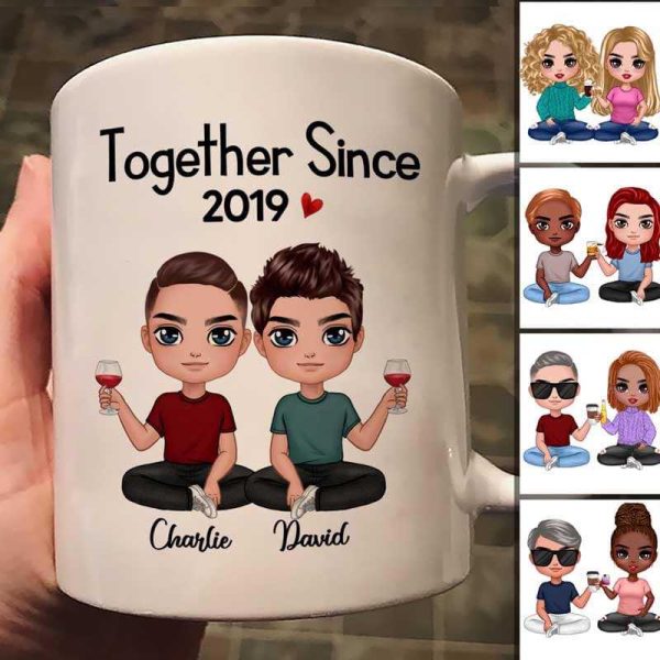 Doll Couple Sitting Anniversary Gift Personalized Mug Doll Couple Sitting Anniversary Gift Personalized Mug