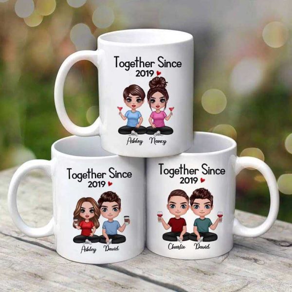 Doll Couple Sitting Anniversary Gift Personalized Mug Doll Couple Sitting Anniversary Gift Personalized Mug