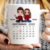 Doll Couple Sitting Calendar Anniversary Date Gift For Him For Her Personalized Mug