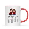 Doll Couple Sitting Calendar Anniversary Date Gift For Him For Her Personalized Mug