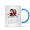Doll Couple Sitting Calendar Anniversary Date Gift For Him For Her Personalized Mug