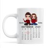 Doll Couple Sitting Calendar Anniversary Date Gift For Him For Her Personalized Mug