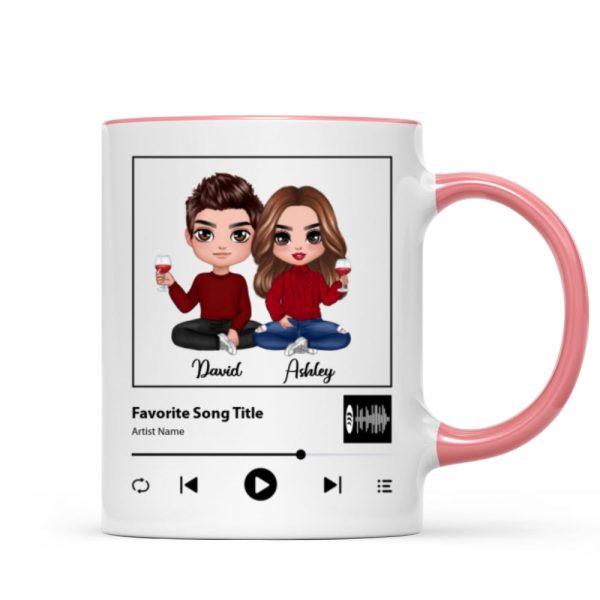 Doll Couple Sitting Favorite Song Scannable QR Code Personalized Mug