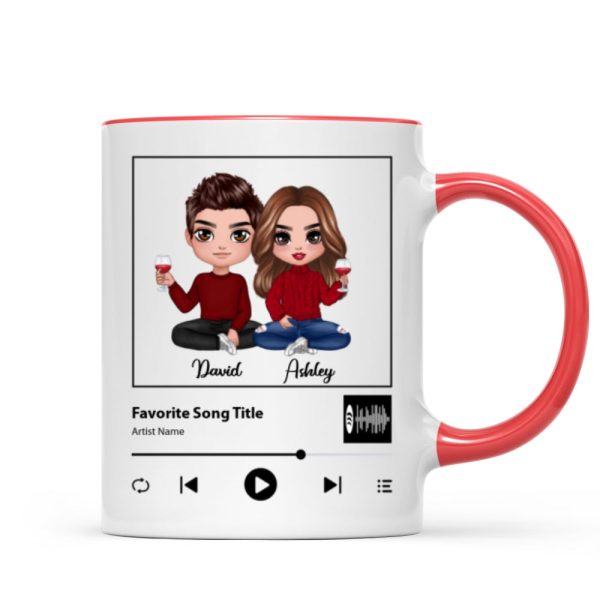 Doll Couple Sitting Favorite Song Scannable QR Code Personalized Mug