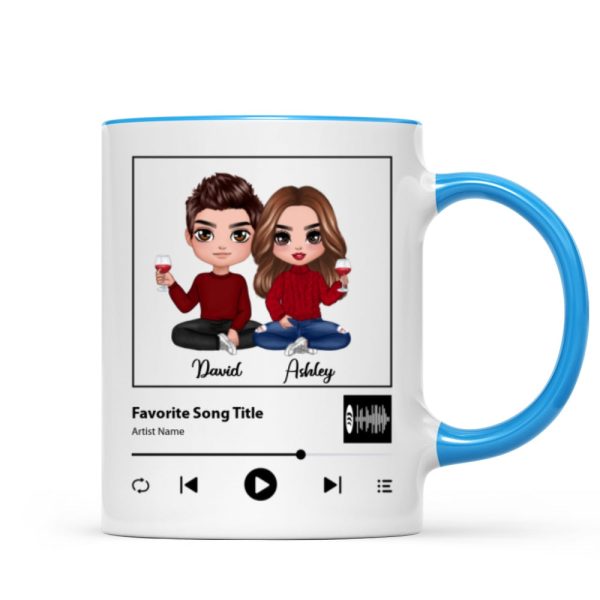 Doll Couple Sitting Favorite Song Scannable QR Code Personalized Mug