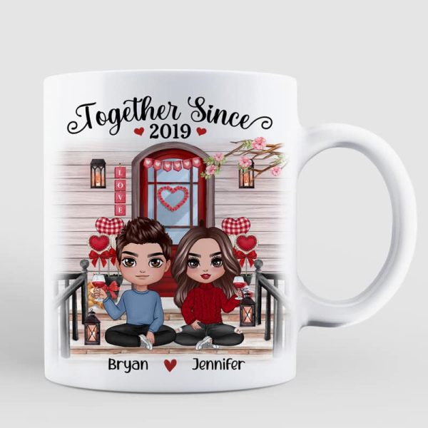 Doll Couple Sitting Front Porch Personalized Mug Doll Couple Sitting Front Porch Personalized Mug