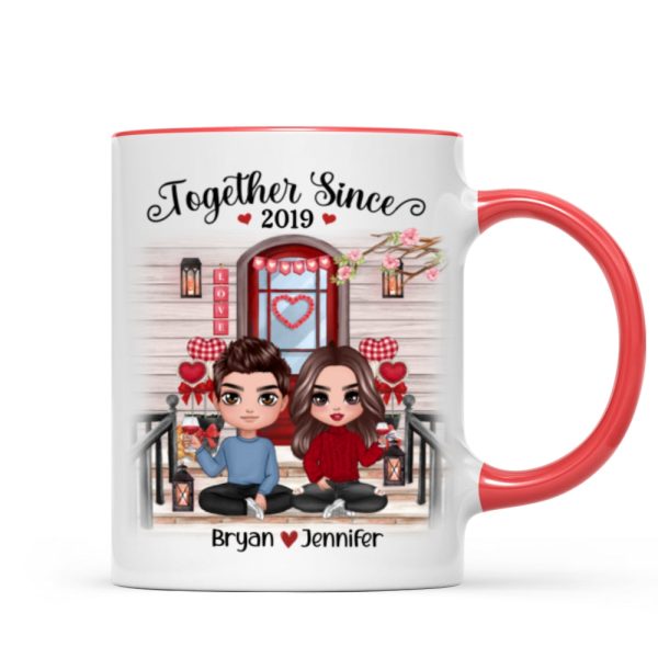 Doll Couple Sitting Front Porch Personalized Mug Doll Couple Sitting Front Porch Personalized Mug