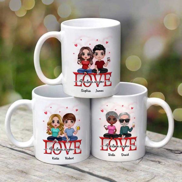 Doll Couple Sitting On Text Personalized Mug