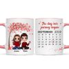 Doll Couple Sitting Under Red Tree Calendar Anniversary Date Gift For Him For Her Personalized Mug Doll Couple Sitting Under Red Tree Calendar Anniversary Date Gift For Him For Her Personalized Mug