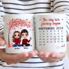 Doll Couple Sitting Under Red Tree Calendar Anniversary Date Gift For Him For Her Personalized Mug Doll Couple Sitting Under Red Tree Calendar Anniversary Date Gift For Him For Her Personalized Mug