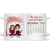 Doll Couple Sitting Under Red Tree Calendar Anniversary Date Gift For Him For Her Personalized Mug Doll Couple Sitting Under Red Tree Calendar Anniversary Date Gift For Him For Her Personalized Mug