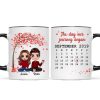 Doll Couple Sitting Under Red Tree Calendar Anniversary Date Gift For Him For Her Personalized Mug Doll Couple Sitting Under Red Tree Calendar Anniversary Date Gift For Him For Her Personalized Mug
