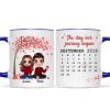 Doll Couple Sitting Under Red Tree Calendar Anniversary Date Gift For Him For Her Personalized Mug Doll Couple Sitting Under Red Tree Calendar Anniversary Date Gift For Him For Her Personalized Mug