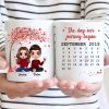 Doll Couple Sitting Under Red Tree Calendar Anniversary Date Gift For Him For Her Personalized Mug Doll Couple Sitting Under Red Tree Calendar Anniversary Date Gift For Him For Her Personalized Mug