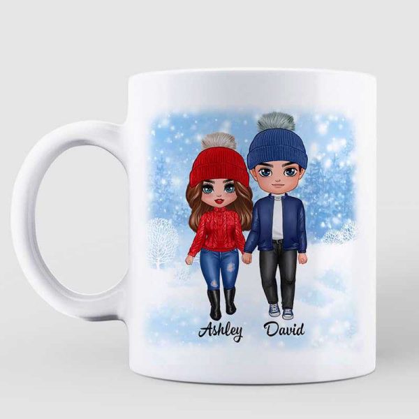 Doll Couple Standing Winter Gift For Him For Her Personalized Mug Doll Couple Standing Winter Gift For Him For Her Personalized Mug