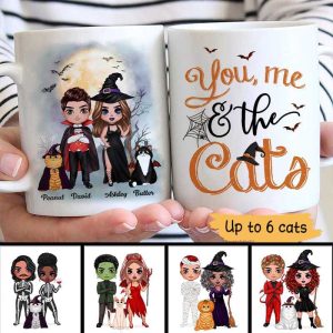 Doll Couple You Me And The Cats Halloween Personalized Mug