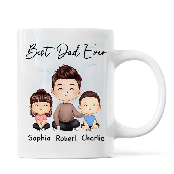 Doll Dad And Kids Sitting Watercolor Style Best Dad Ever Father's Day Gift For Dad Personalized Mug Doll Dad And Kids Sitting Watercolor Style Best Dad Ever Father's Day Gift For Dad Personalized Mug