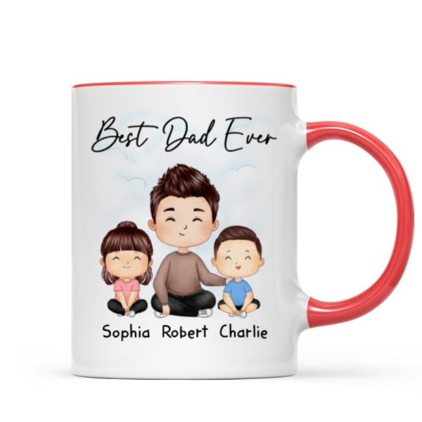 Doll Dad And Kids Sitting Watercolor Style Best Dad Ever Father's Day Gift For Dad Personalized Mug Doll Dad And Kids Sitting Watercolor Style Best Dad Ever Father's Day Gift For Dad Personalized Mug