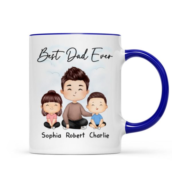 Doll Dad And Kids Sitting Watercolor Style Best Dad Ever Father's Day Gift For Dad Personalized Mug Doll Dad And Kids Sitting Watercolor Style Best Dad Ever Father's Day Gift For Dad Personalized Mug