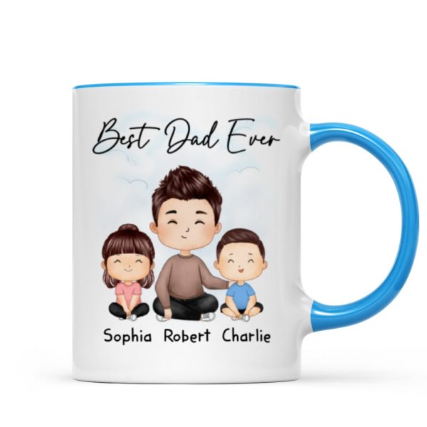 Doll Dad And Kids Sitting Watercolor Style Best Dad Ever Father's Day Gift For Dad Personalized Mug Doll Dad And Kids Sitting Watercolor Style Best Dad Ever Father's Day Gift For Dad Personalized Mug